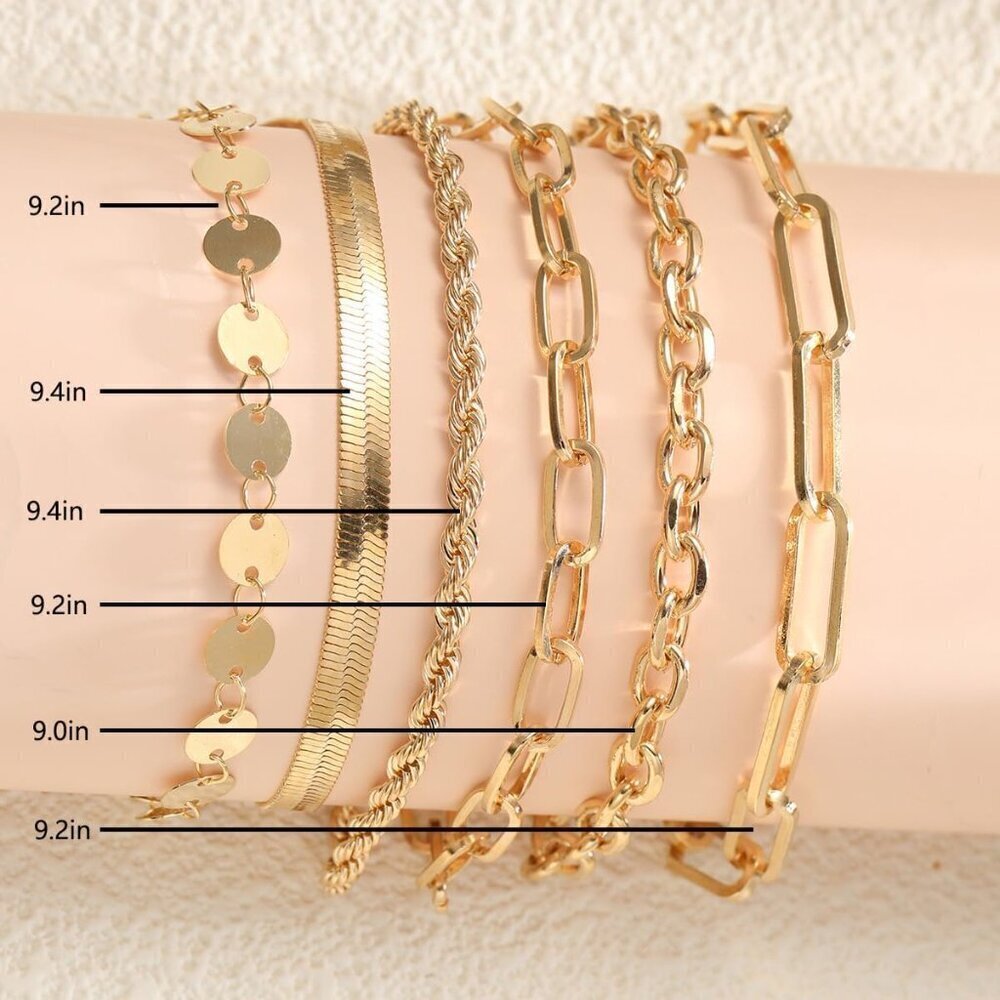 14K Gold Plated Bracelets for Women Dainty Stackable Chain Bracelet Set Gift - Picture 6 of 6